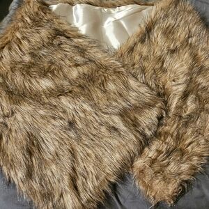 Aukmla womens Long Wedding Faux Fur Wraps Shawl with broach